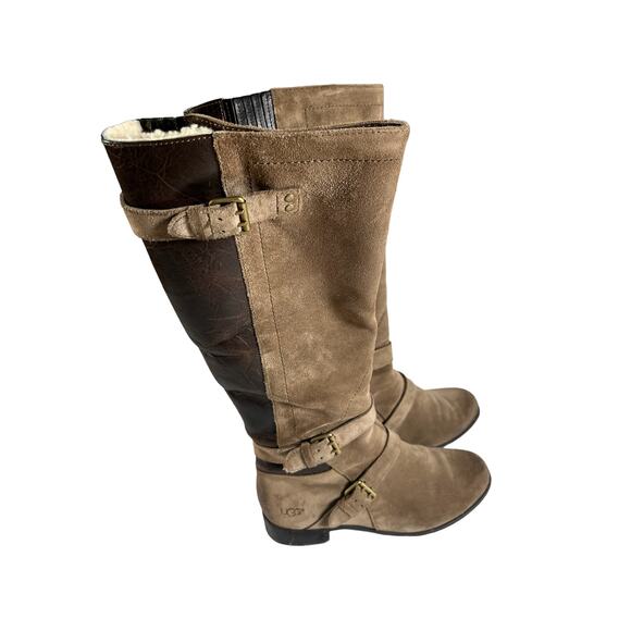 UGG Cyndee Riding Boots Suede and Leather Brown and Tan, Sherpa Lined, Size 7 - Picture 3 of 7
